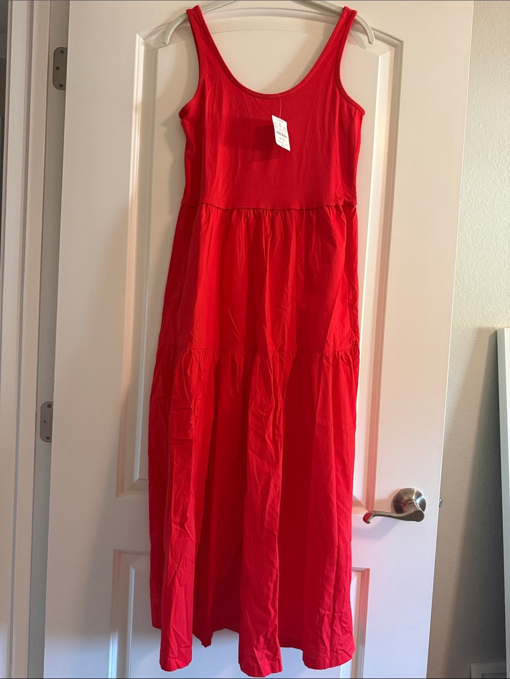 NWT Jcrew Factory Tomato Red scoop neck tank mixed media mid-Maxi Dress
